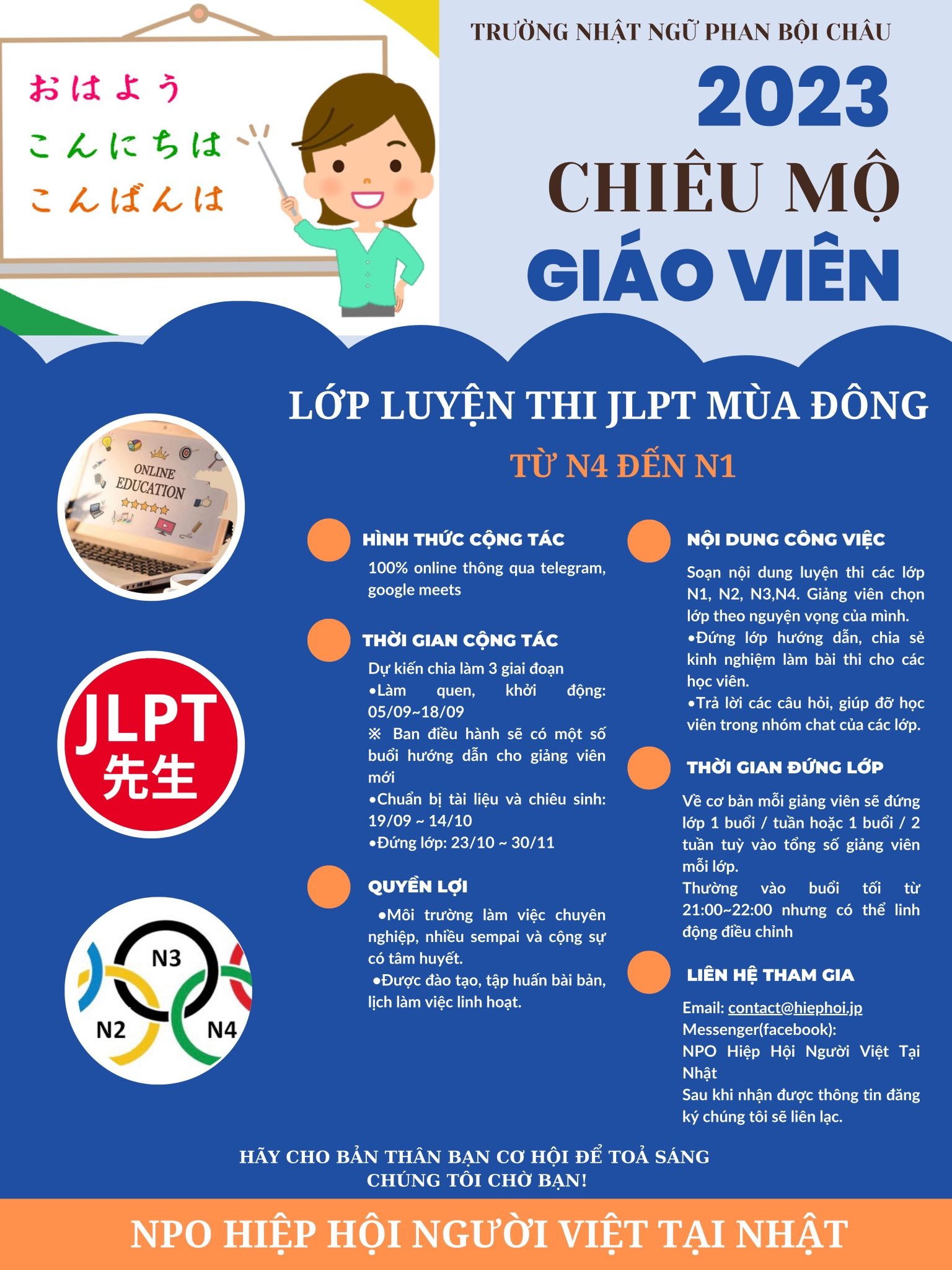 Chiêu mộ giảng viên cho khoá mùa đông trường tiếng Nhật Phan Bội Châu